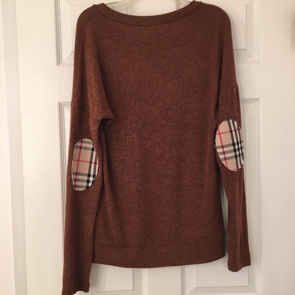 Adore Tops - Adora | Burnt Orange Long Sleeve With Plaid Elbow
